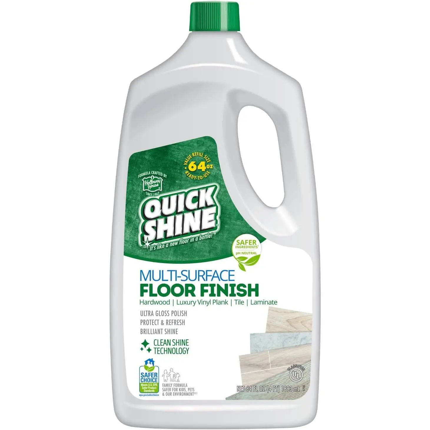Multi Surface Floor Finish 64oz Polish and Cleaner Liquid Solution for Hardwood Laminate Luxury Vinyl Plank LVT Tile Stone Floor Protect Renew Shine Surface Cleaner Solution Home Cleaning Care Maintenance