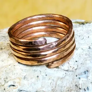 Handmade Solid Copper Hammered Coil Stack Ring | Copper Jewelry | Intention Jewelry
