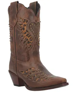 Laredo Women's Stella Leopard Print Inlay Studded Western Boot Snip Toe - 52396