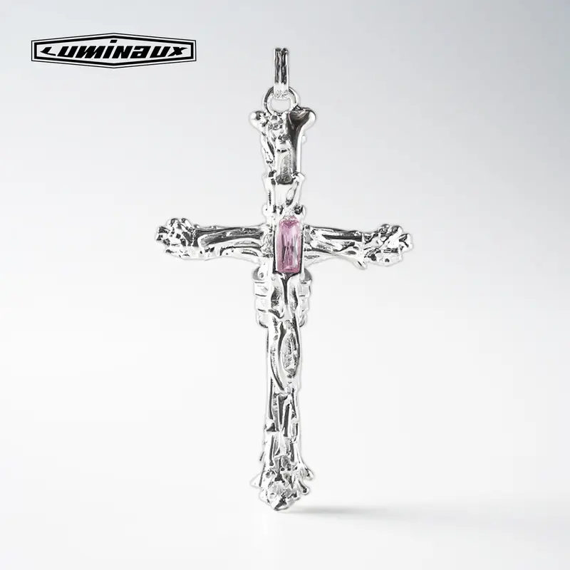 [LUMI56] -MUSTTRY- Super Shiny Tarnish-Resistant Large Cross Pendant Necklace AAAAA+ Cubic Zirconia
