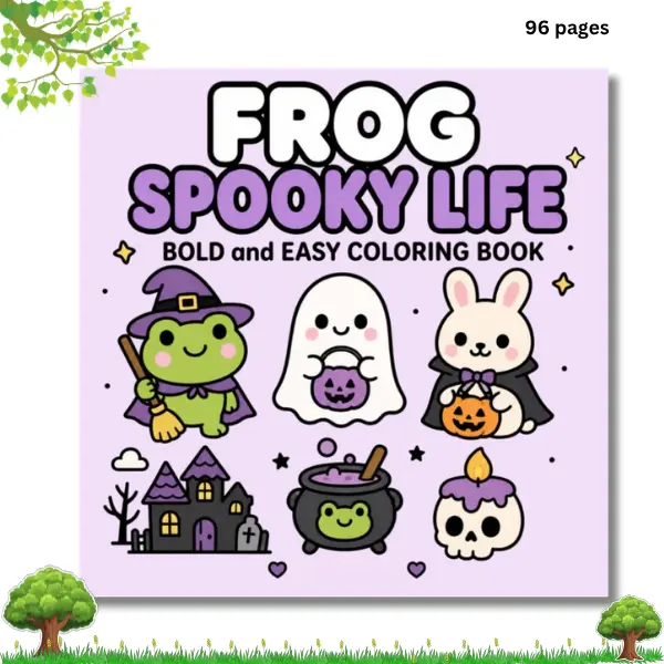 Cute Frog Spooky Coloring Book: Cozy Halloween Coloring Pages for Adults & Teens | Kawaii Frogs, Ghosts, Pumpkins, Witches, Fall Vibes, Stress Relief & Relaxation (Cozy Animal Coloring Series)