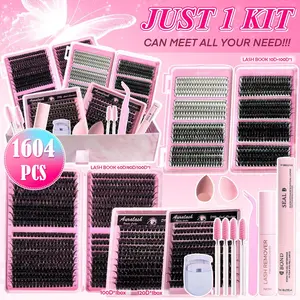 DIY Lash Extension Gift Box, False Eyelash Set, including 100D & 120D individual boxes, 10D-100D Lash Book, Thick, Natural & Fluffy Wispy Cluster Lashes, Upgraded Gentle Bond & Seal with Remover & Brush, Natural Look, Salon Effect at Home