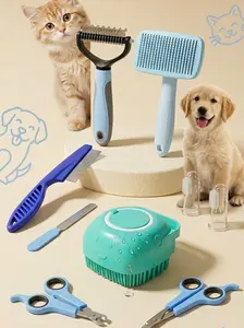 8-in-1 Professional Pet Grooming Kit for Dogs & Cats, Self-Cleaning Slicker Brush, Deshedding Undercoat Rake, Nail Clipper & File, Bath Brush, Comb, Toothbrush Set for Small Medium Large Pets, Removes Loose Fur Tangles Mats, Safe & Gentle Grooming Tools