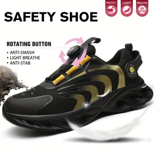 Men's Casual Striped Slip-On Steel Toe Safety Work Shoes - Breathable, Anti-Smash, Puncture-Resistant, Non-Slip, Round Toe, Low Top with Elastic Closure, All-Season Labor Protection Footwear, Father's Day Gift