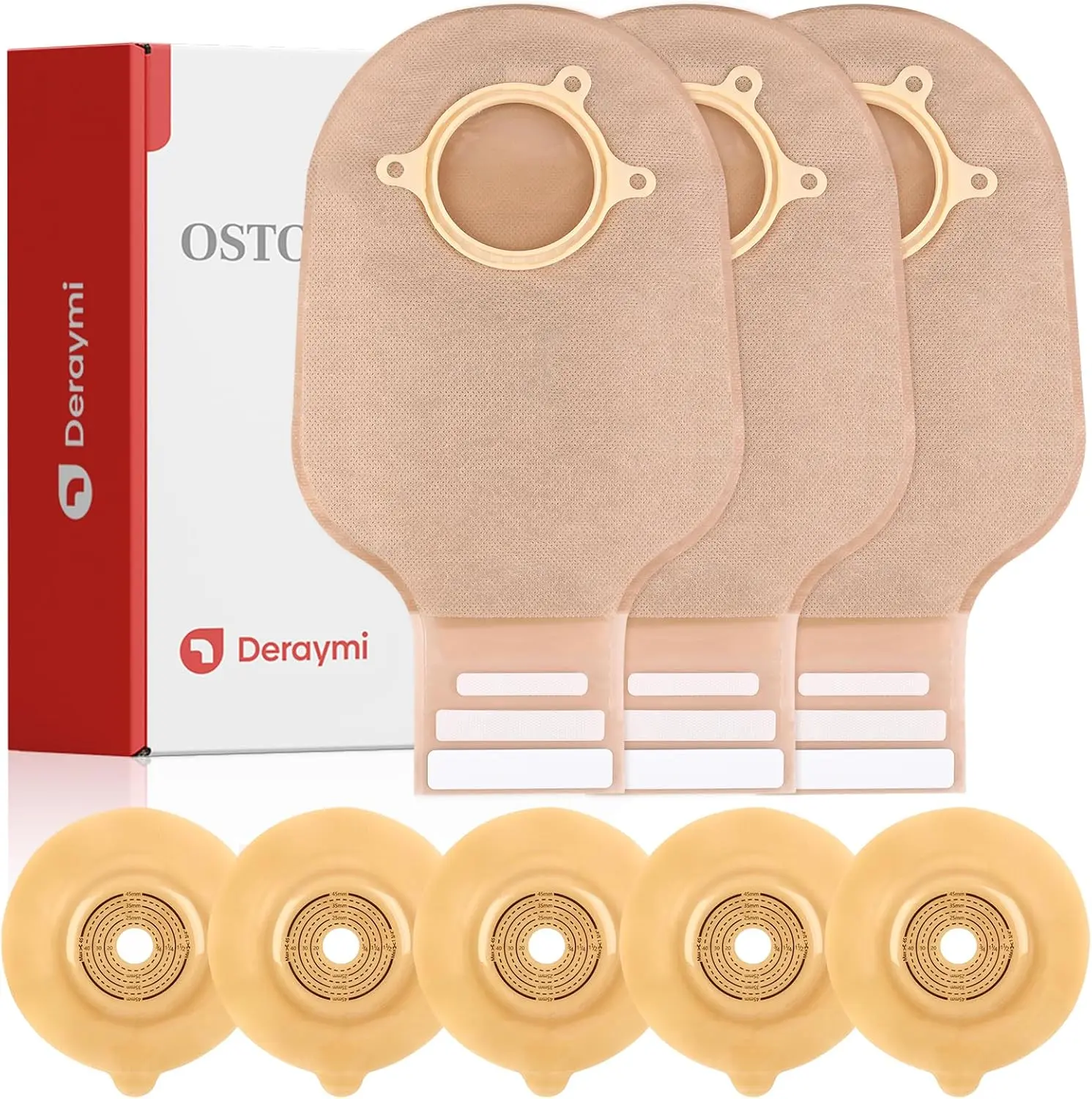 30 PCS Colostomy Bags Convex Ostomy Bag Two Piece Colostomy Supplies, Drainable Ostomy Pouches for Uneven Wrinkled Skin Irregular Stoma, 45mm Max (20 x Bags+10 x Convex Barriers)