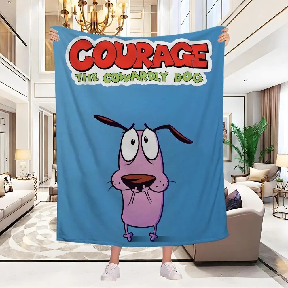 C-Courage The Cowardly Dog Cartoon Print Flannel Blanket, Soft Texture Flannel Cloth, Portable for Home Sofa & Camping Use, Thickened Bedding Throw