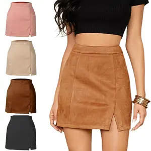 AgeRose Women's High-Waisted Suede Pencil Skirt with Invisible Zipper A-Line Solid Color Fall/Winter Skirt for Women