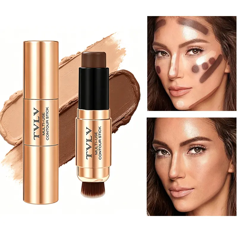 2-in-1 Contour Duo Stick with Applicator Brush, Lightweight Creamy Cosmetic for Smooth Sculpting and Radiant Skin - Long-Wearing Makeup for a Natural Look, Creamy Texture, Youth, Brightening, Alcohol-Free, Glowing Makeup, Apply Easily