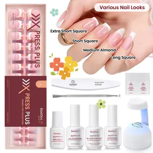 Beetles X Press Plus French Press On Nails Tips Kit, Pink Brown Short Square Almond Shape Natural Acrylic Nail Tips Effortless Beauty & DIY Manicures -   Easter Nail Designs Spring Floral Nails Vacation Nails Graduation Nails  newyearnewme valentinesday