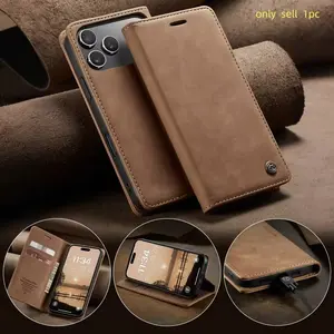 Retro Magnetic Flip PU Leather Smartphone Case for iPhone 17 Air 17 Pro 16 15 14 13 12  Wallet Cover Phone
