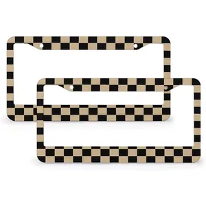 Black and Tan Brown Checkerboard License Plate Frame Protector - 2 Pack Tags Frames Holder Covers, Car Accessories, Car Decorative Tag Frames for Standard Us Canada License Plate Holder 2 Holes 12.2X6.3 Inch
