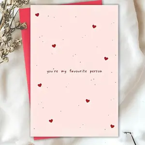 1 Count Romantic "You're My Favorite Person" Anniversary Card with Heart & Pink Star Design, Custom Message Card, Love Note for Husband or Wife, Elegant Handwriting Font Valentine's Day Gift for Boyfriend, Girlfriend or Fiancé"