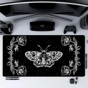 Gothic Butterfly Large Mousepad Floral Design Mat Aesthetic Black Desk Mat for Gamers and Office Witchy Nature Mouse Pad Goth Lovers Gift