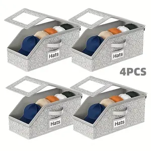 4-piece baseball cap storage box - spacious, foldable, stackable, with a zipper for dust protection. Perfect for organizing hats, clothes and dolls. Made of sturdy fabric.