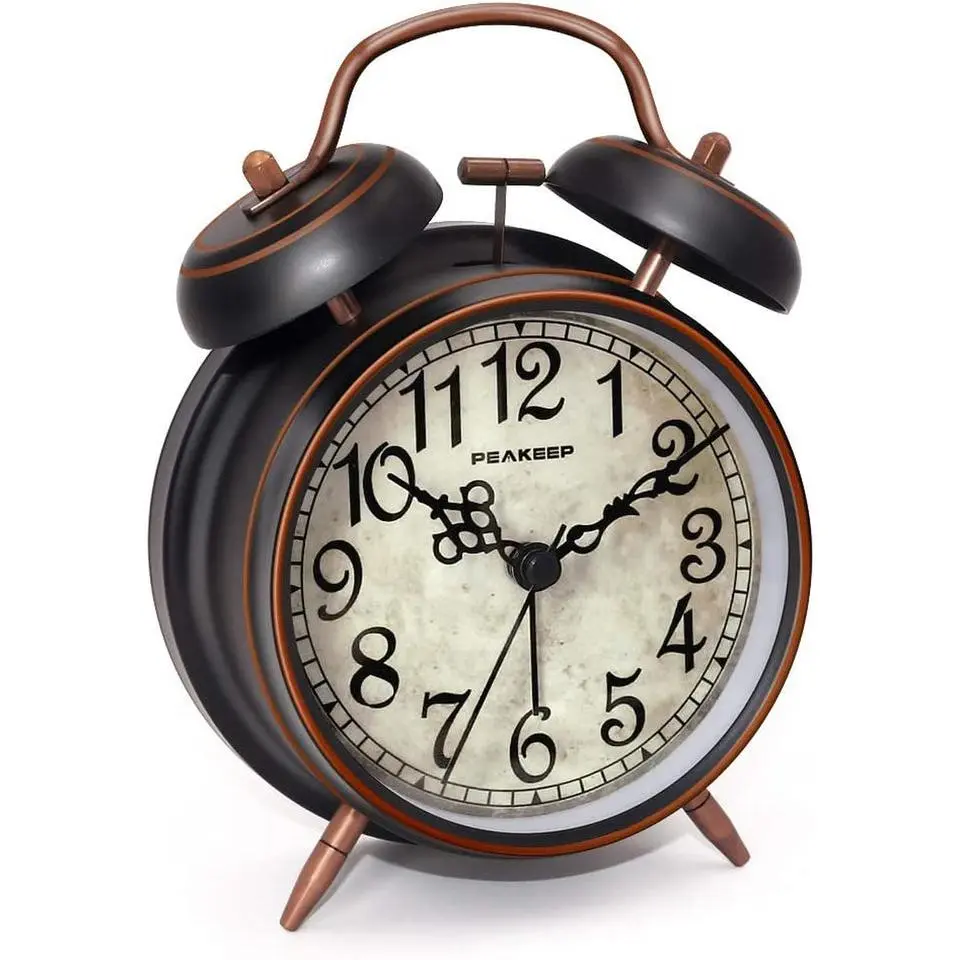 Kickstart Your Day with Vintage Charm and Decor: A Retro Twin Bell Alarm Clock with Retro Arabic Dial