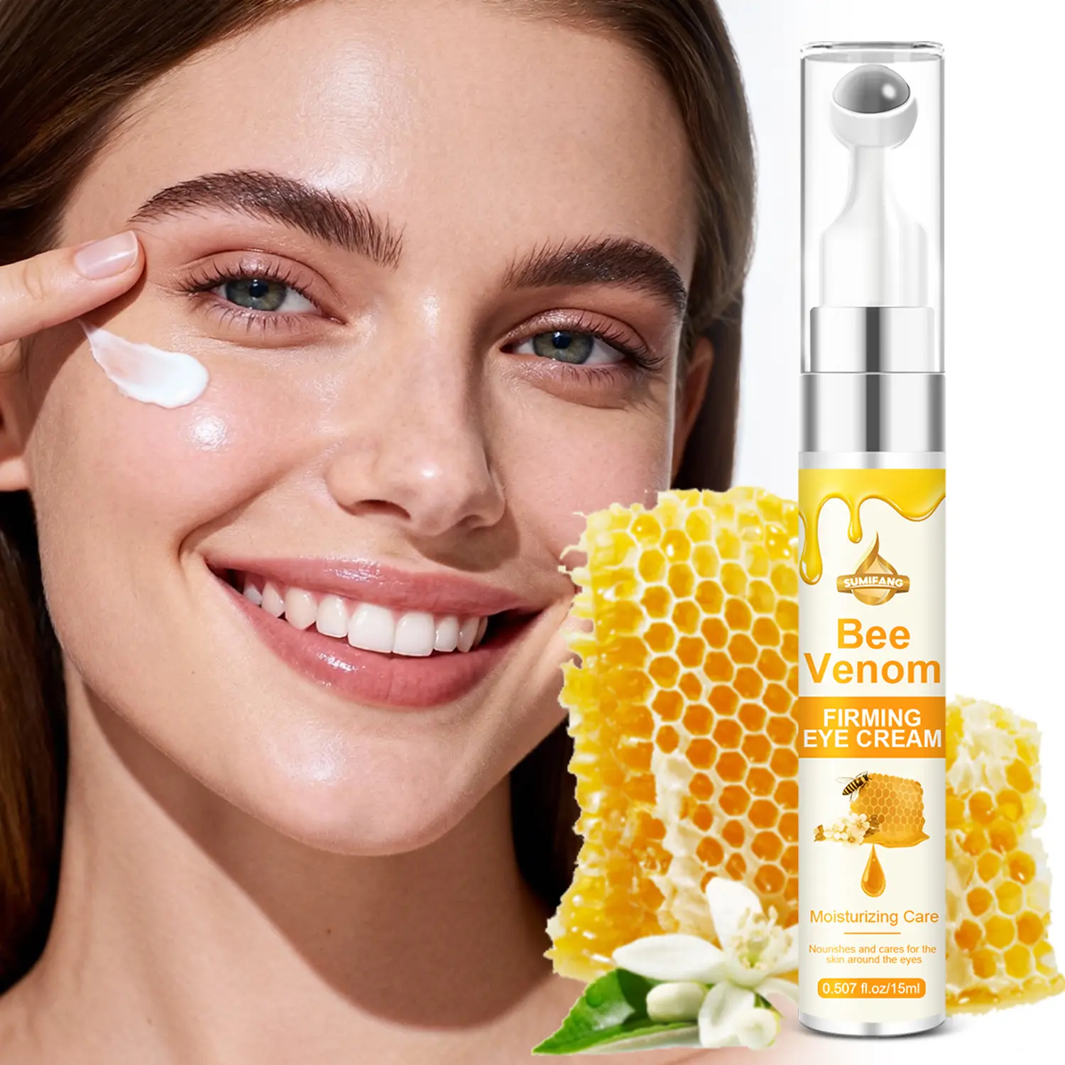 Bee Venom Firming Eye Serum, containing caffeine, retinol, and hyaluronic acid, features a 360° roller massage ball for easy absorption, leaving eye skin soft, smooth, even, Eye Cream Roller, Eye Care Routine, Eye Tightener, Eye Puffiness Reducer