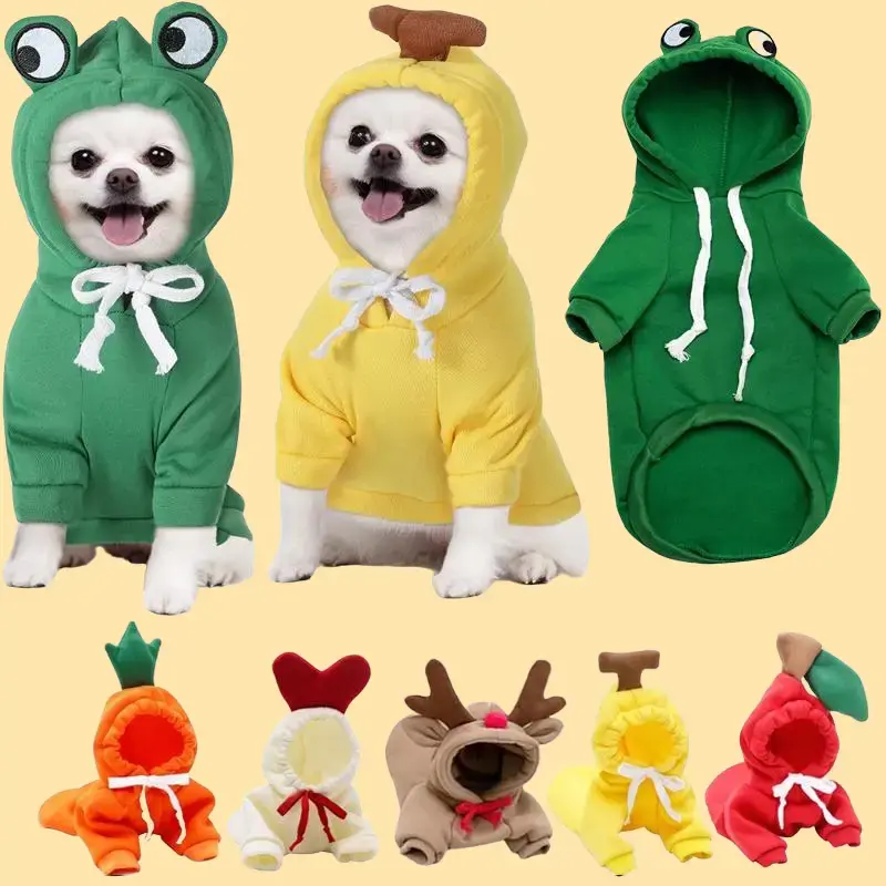 Fruit-Print Fleece Fabric Dog Hoodies, Winter Warm Pet Clothing with Multi-Size Options for Small Dogs - French Chihuahua Puppies, Cats, Warmth