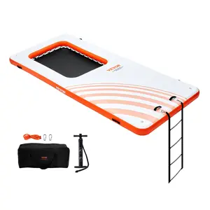 VEVOR Inflatable Floating Dock, TikTokShopBlackFriday, 15x6.5FT Inflatable Dock Platform with 4*6FT Trampoline Mesh Pool, Non-Slip Floating Platform Water Mat with Portable Bag & Detachable Ladder for Pool Beach Relaxation