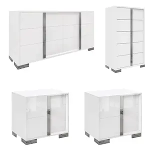 [Ships in Multiple Boxes] AMERLIFE 2/3/4 Piece Bedroom Dresser Set, Modern High Gloss UV Finish, 2 Nightstands, Chest of 5 Drawers & 6 Drawer Dresser, Electroplated Metal Handles, Bedroom Furniture Set Clothing Storage Cabinet