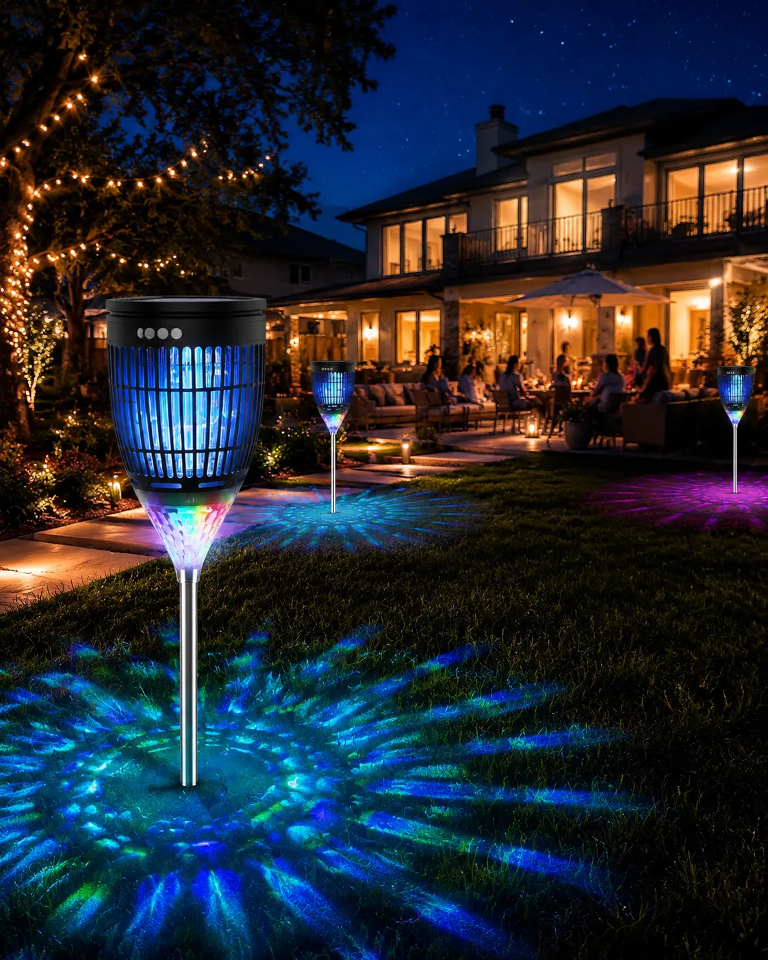 All in 1 Solar Bug Zapper Outdoor, Flame & Projection Mode, Auto/Manual Modes, 4200V Electric Mosquito Killer with Light, IPX5 Waterproof Rechargeable Fly Insect Trap for Patio Garden Camping Yard RV