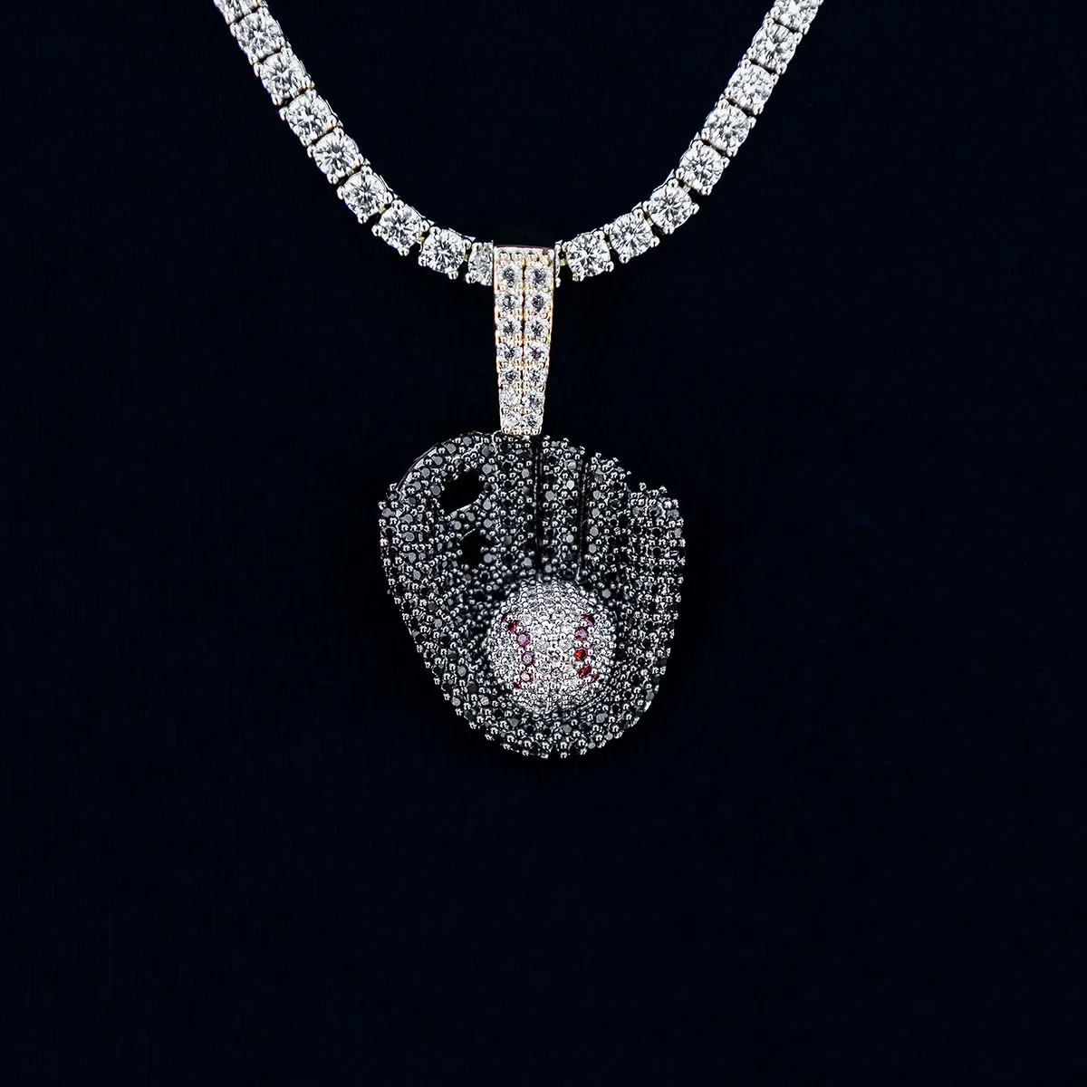 GLD Iced Black Baseball Pendant in Yellow Gold, 18k Gold Plated, Life Guarantee - Perfect Gift(Chain Not Included)