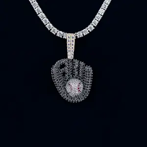 Iced Black Baseball Pendant in Yellow Gold, 18k Gold Plated, Life Guarantee - Perfect Gift(Chain Not Included)