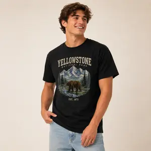 Men's Vintage National Park Mountain Bear Graphic Short-Sleeve T-Shirt - Menswear Clothes for Outdoor Camping Hiking, Casual Summer Crewneck, Adventure Travel, Gift for Dad Husband