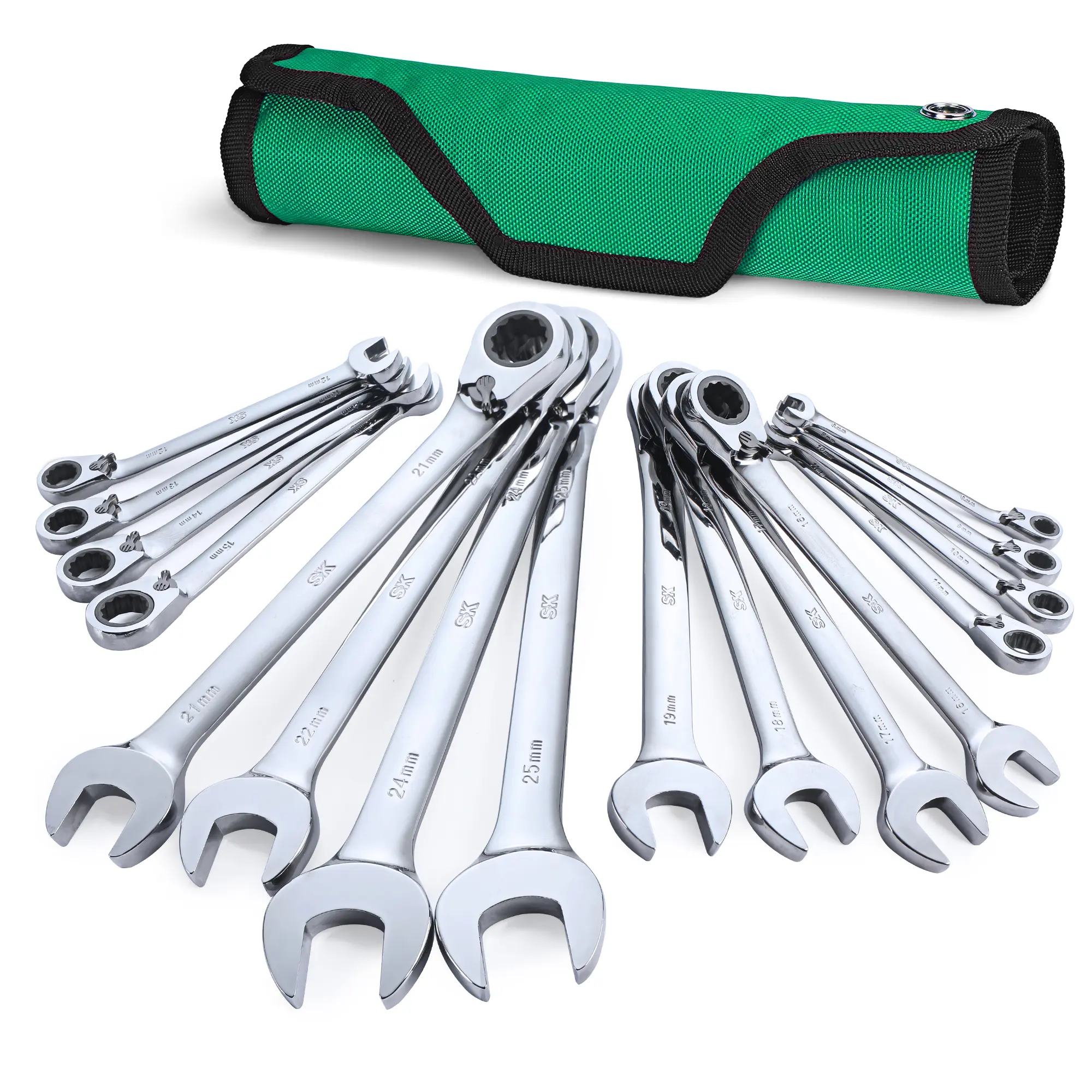 #summersale SK Reversible Ratcheting Wrench Set, Combination Wrench Set, Metric, 72-Tooth, Premium CR-V Construction, with Rolling Pouch
