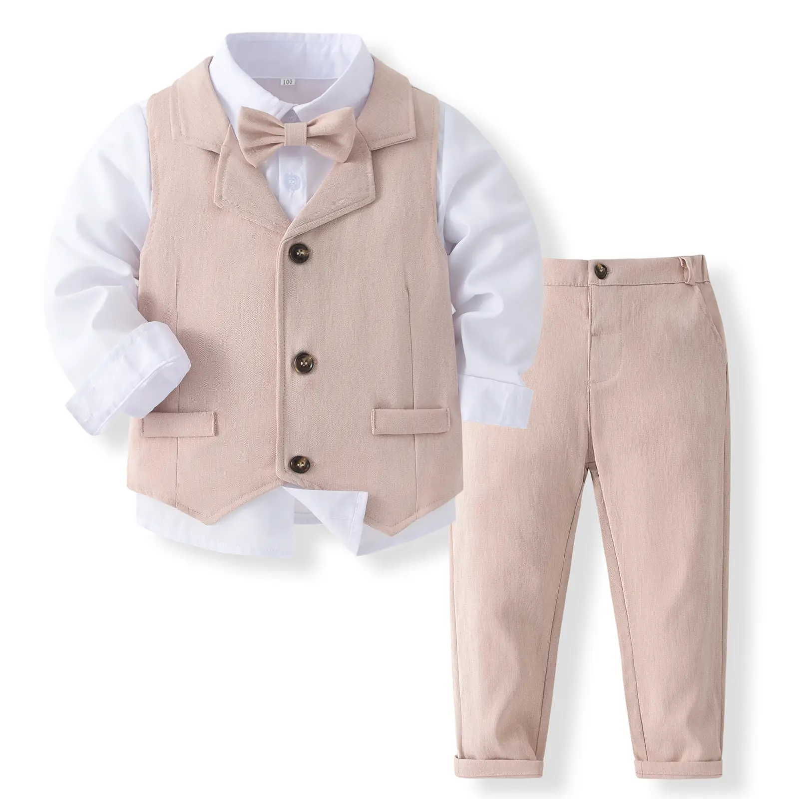 Canrulo Toddler Baby Boys 3Pcs Gentleman Outfits Long Sleeve Lapel Button Bowtie Shirt + Long Pants + Waistcoat Sets Kids Formal Clothes Suit