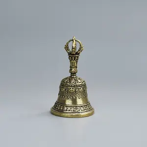 Carved Brass Handbell Ornament, Healing Metal Bell for Church Wedding School Ramadan Easter Celebrations, Vintage Style Decorative Bell