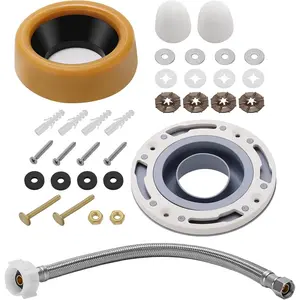 Premium Toilet Flange Repair Kit, ABS Flange Repair Kit for 3" and 4" Drain Pipes, Including 12" Braided Stainless Steel Connector-Ideal Toilet Replacement Kit for Plumbing Below Floor