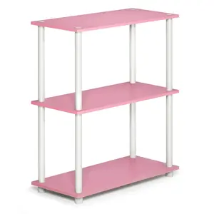 TURN-N-TUBE Storage Shelves, 3-Tier Book Shelf, Corner Shelf, Toolless Open Shelves, for Organization and Storage, Living Room, Garage, Home Office, Pink -