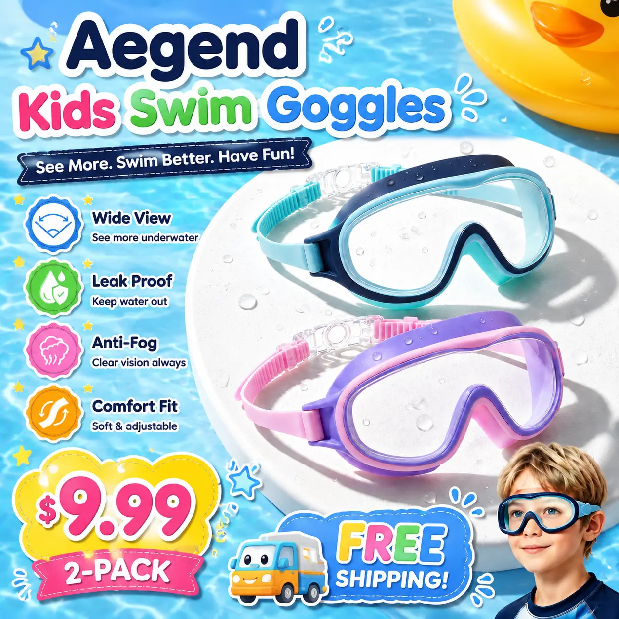Aegend 2 Pack Swim goggles for Kids 3-15, Anti-Fog Anti-UV Wide Vision Waterproof, No leak Swimming goggles for Boys Girls tiktokshopbacktoschool