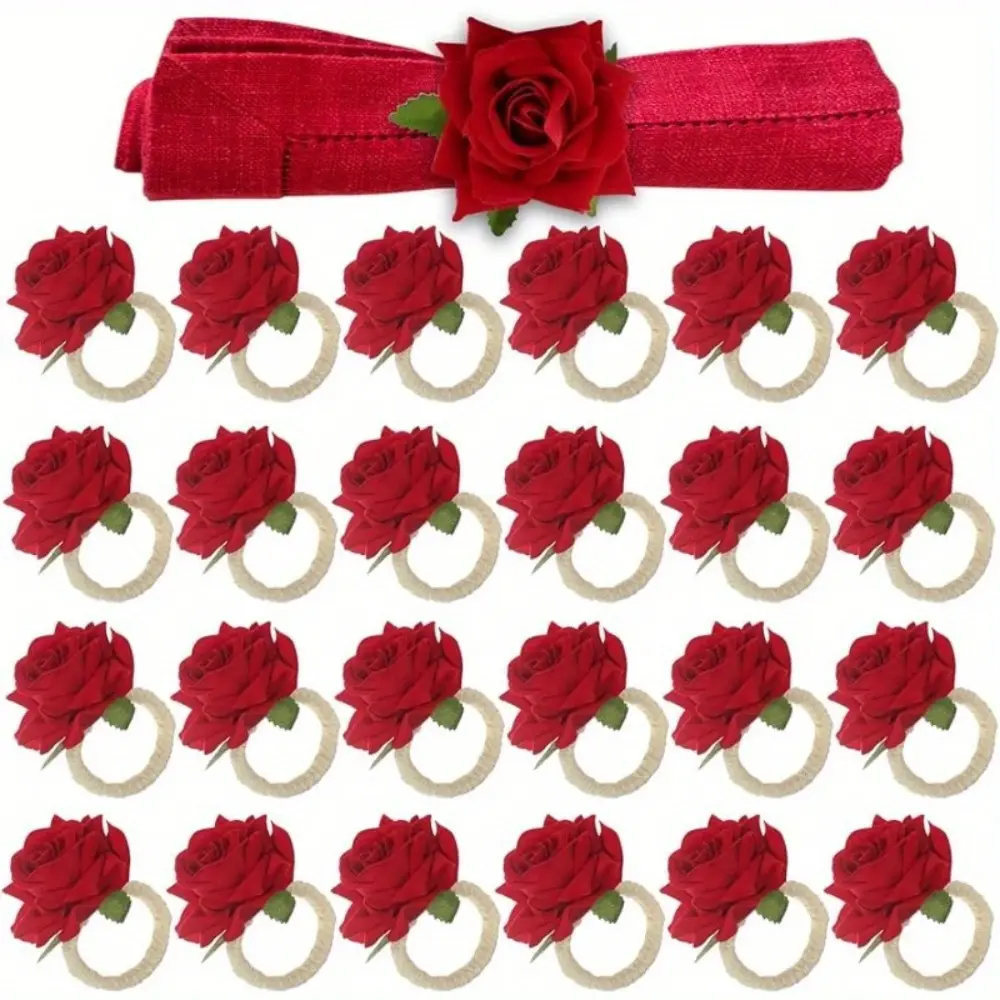 10pcs Valentine'S Day Rose Napkin Rings, Faux Rose Napkin Rings, Handmade Flower Napkin Rings, Fake Rose Napkin Rings for Wedding Table Decor Home, Suitable for Valentine'S Day Party