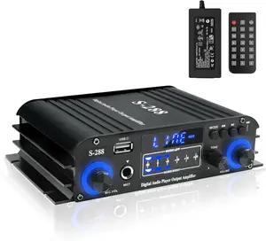 Stereo Audio Amplifier for Home Speakers S-288 Bluetooth 5.0 HiFi Mini Audio Component Amplifiers Receiver 4.0CH RMS 40Wx4 Max. 600W Integrated Power Amp W/USB,FM,Adapter, Car Speakers, Home Amplifier