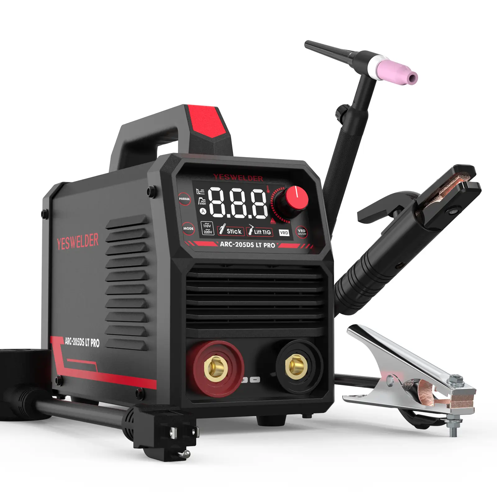 YESWELDER 205Amp 110/220V Stick Welder with Lift TIG Torch, ARC-205DS-LT-PRO Lift TIG/MMA 2-in-1 Welding Machine, Digital Display DC IGBT Inverter