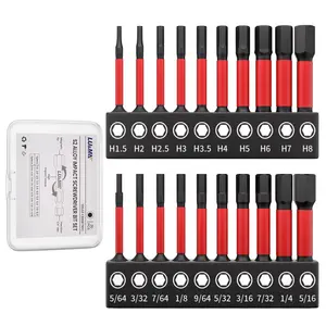 Impact Hex Head Allen Wrench Drill Bit Set, Metric and SAE Sizes (Red, 2" 22PCS(Metric&SAE))