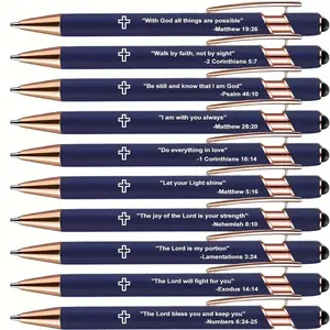 10 Inspirational Bible Verse Writing Pens, 2-In-1 Smooth Writing, Adjustable Ink Flow, Metal Structure, Ideal for Church, Christian & Easter Gifts