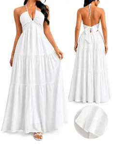 Women’s Halter Maxi Dress, Sleeveless Flowy A-Line Sundress for Summer Beach Vacation Party