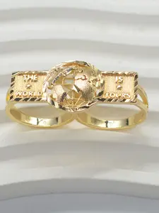 14k Earth Design Two-Finger Ring, Fashion Ring, Unisex Jewelry, Daily Wear, Graduation Gift, Holiday Present, Stylish Accessory