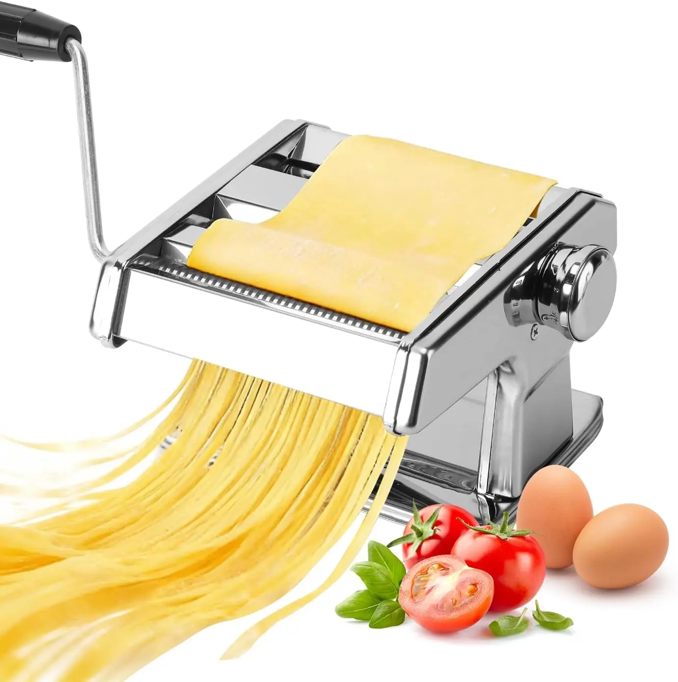 Manual Pasta Maker Machine & Noodle Maker | 9-Level Thickness Adjustment, Stainless Steel & Carbon Steel Pasta Roller, 6mm & 1.5mm Cutters
