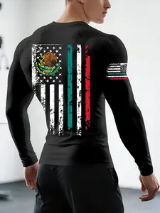 Men's Sporty Round Neck Long Sleeve T-Shirt, Casual Daily Wear, Fitness Outdoor Activities, Athletic Fashion Activewear, American Style Print, Durable Breathable Fabric