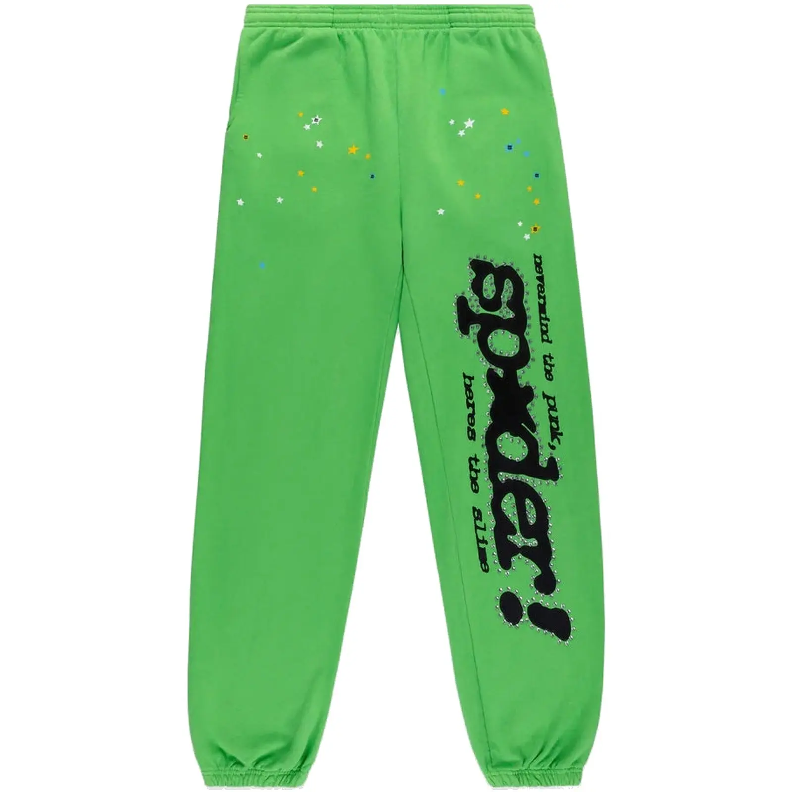 Punk V2 Rhinestone Sweatpants in Bright Green, Unisex Casual Streetwear with Spider Web Graphic, Rhinestones, Punk Look, Unisex Sizes, S, M, Original, Graphic Print, 100% Authenticity Guaranteed, Spider Web Print, Bottom, Street Punk