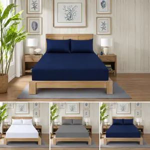 A Adios Deep Pocket Fitted Sheet Queen King Fully Elastic Microfiber Bed Sheets Ultra Soft Breathable & Temperature Regulating