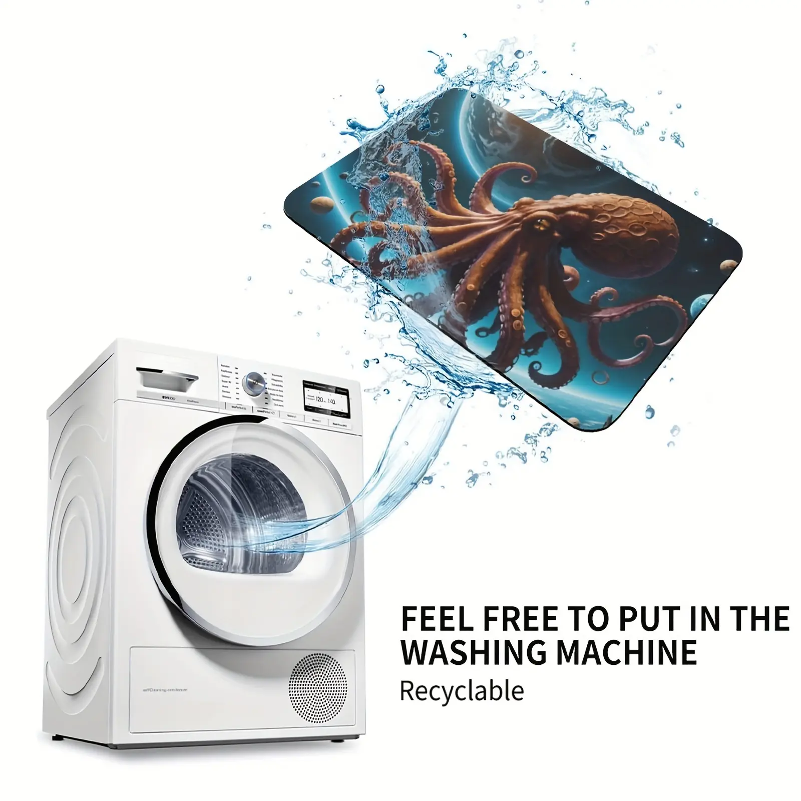 Octopus-Themed Non-Slip Floor Mat - Comfortable, Stain-Resistant & Waterproof For Living Room, Kitchen, Bedroom, Laundry - Machine Washable Home Decor Carpet