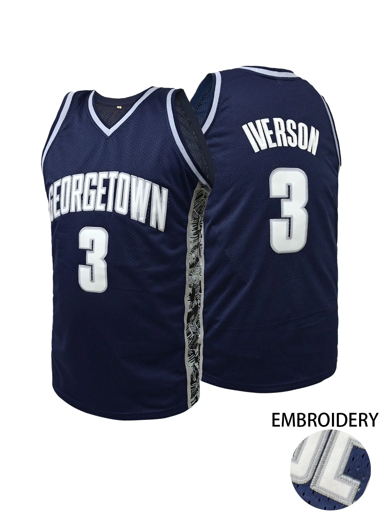 Unisex Georgetown #3 Iverson Embroidered Casual Sports Jersey Basketball Jersey Men Women Breathable Mesh Retro Classic Basketball Uniform Embroidery Sportswear For Summer