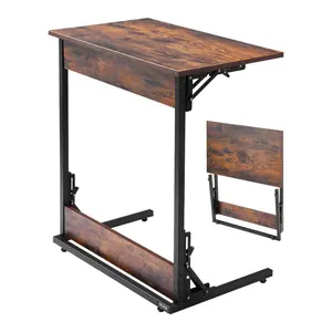 【Summervibes】VEVOR C Table, Folding C Shaped End Table with Metal Frame & Adjustable Feet, Foldable C Shaped Side Table for Living Room Bedroom Office, 23.62 x 14.57 x 27.56 inch C Shaped TV Tray, Brown and Black
