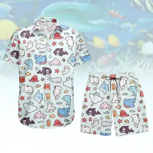 Cute Ocean Animals Hawaiian Matching Set Men Women Kawaii Whale Shark Dolphin Octopus Starfish Print Loose Casual Beach Shorts Shirt Summer Outfit