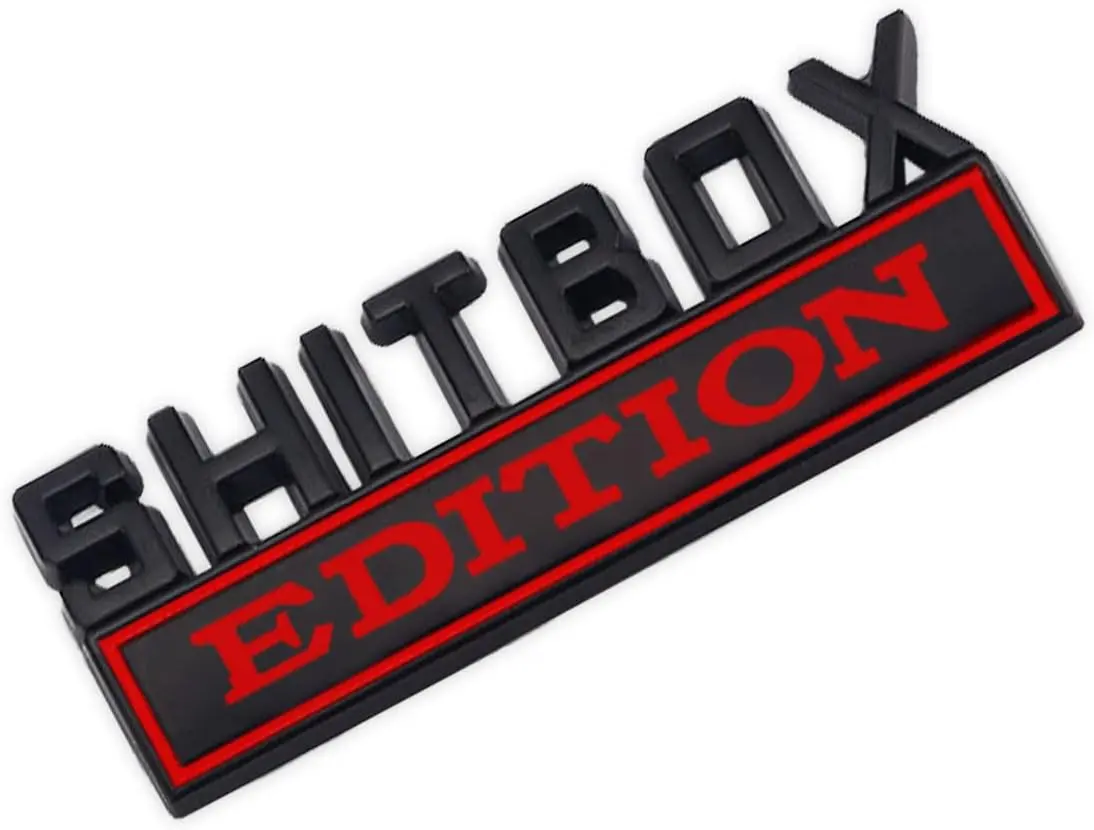 Shit Box Edition Emblem, 3D Letter Sticke, Car Exterior Emblems Badge 3D Sticker Decal, 3D Fender Badge Decal Car Truck Replacement for All Cars Bumper Window (Black&Red)