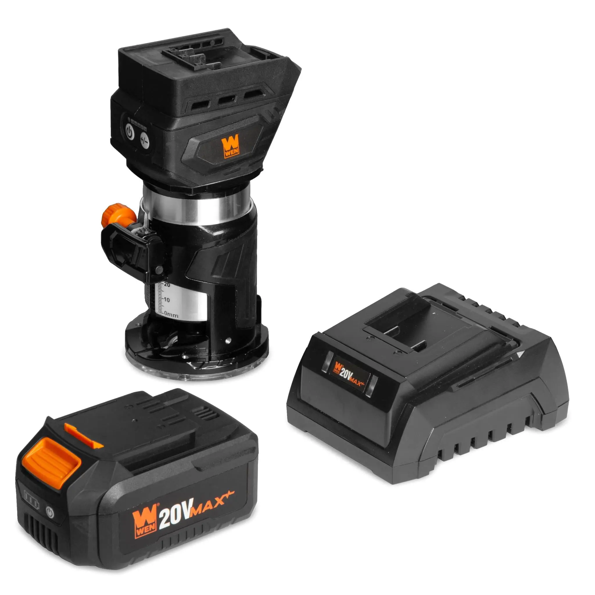 WEN 20610 20V Max Cordless Brushless Compact Trim Router Power Tool with Fixed Base, 4Ah Lithium-Ion Battery, and Charger